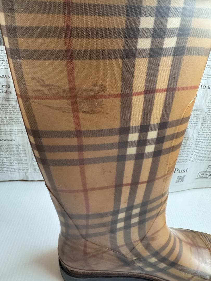 BURBERRY バーバリー チェック柄 ロングレインブーツ 24.5cm 長靴