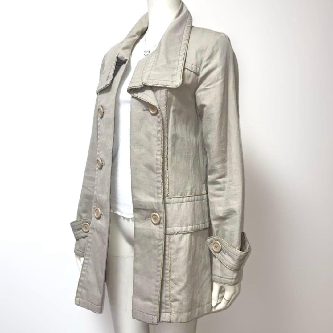 【美品】 ビバユー VIVAYOU トレンチ コート ベージュ M 麻混 ハーフ