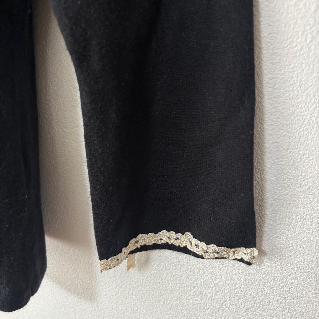 フランコフェラーロ アンサンブル カーディガン 半袖ニット刺繍 ブラック L
