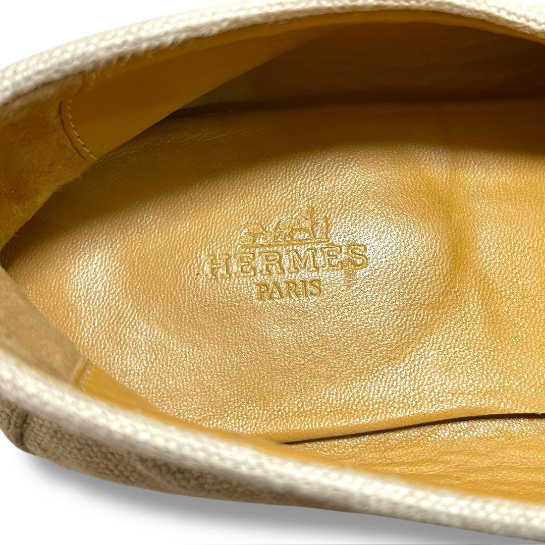 HERMES モカシン 40.5 キャンバス アーヴィング メドール金具