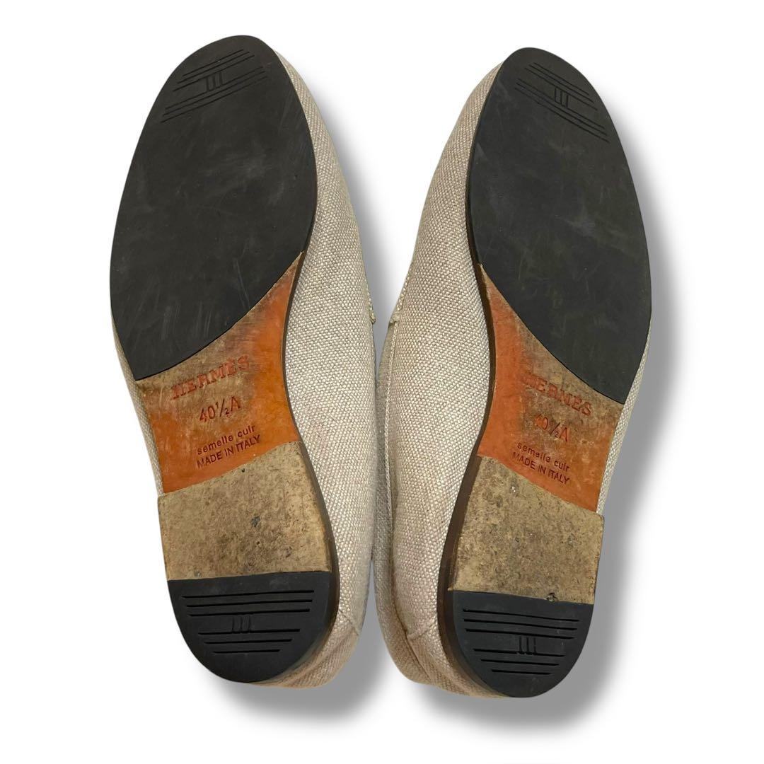 HERMES モカシン 40.5 キャンバス アーヴィング メドール金具