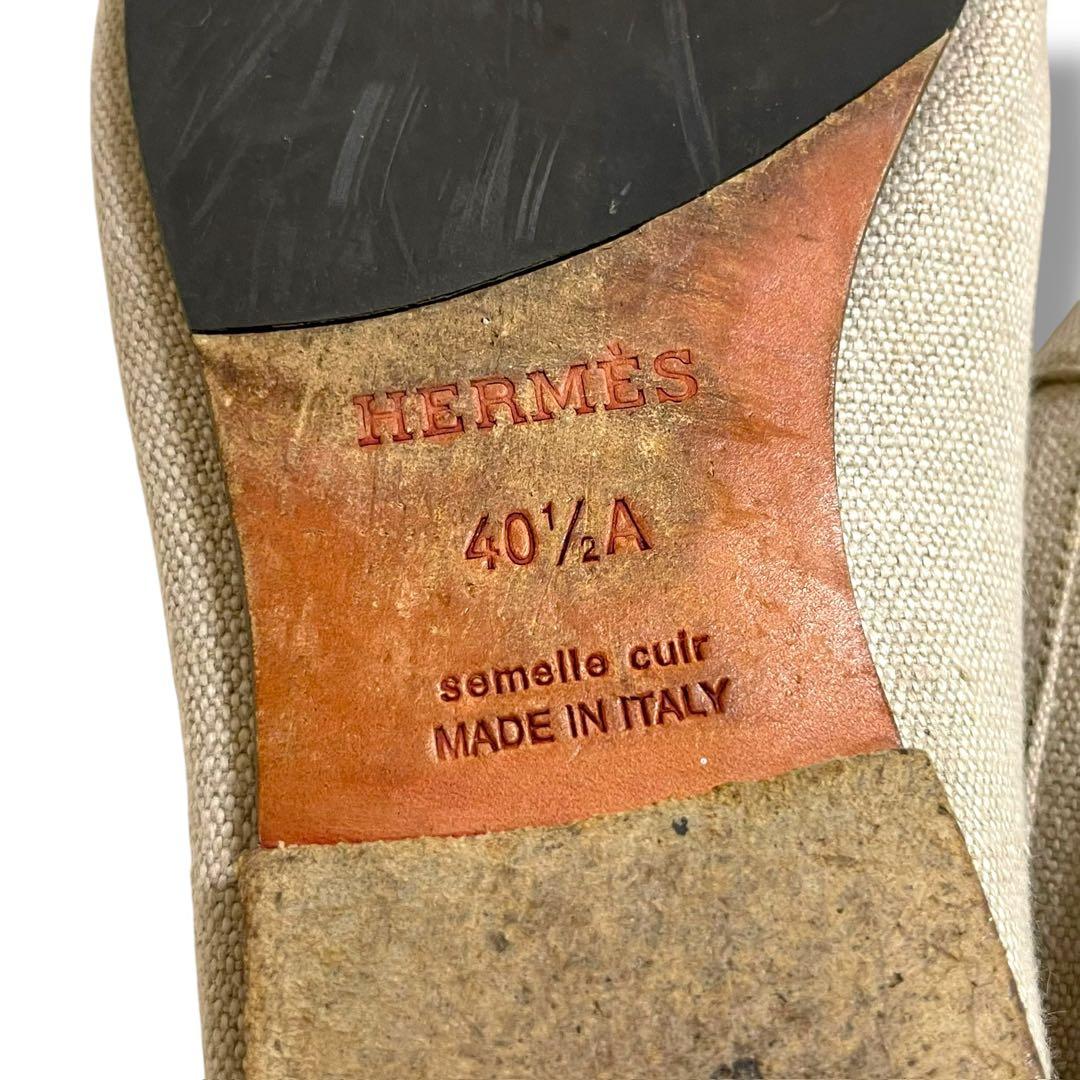 HERMES モカシン 40.5 キャンバス アーヴィング メドール金具