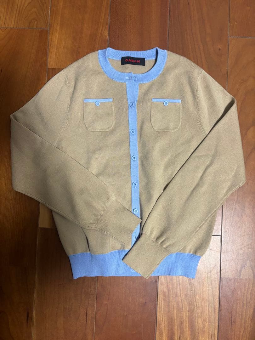 リ*ン様 cabanコットンカシミヤ バイカラークルーネックカーディガン