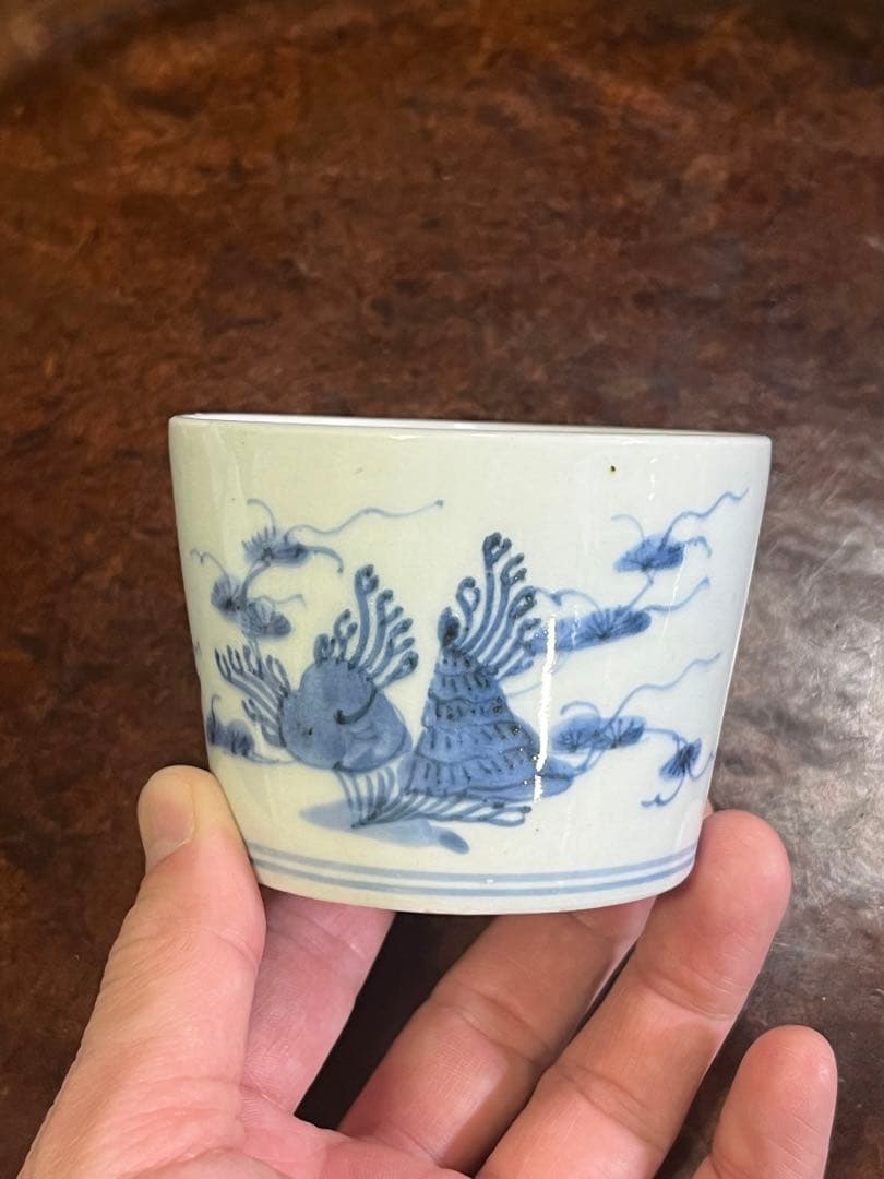 古伊万里　無傷完品　海底　貝　海藻　そば猪口　蕎麦猪口　そばちょこ