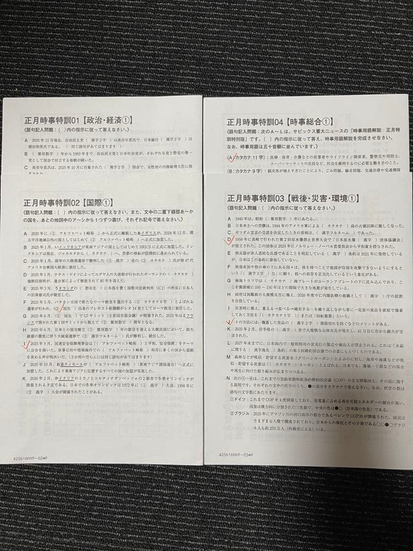 2025年度最新　サピックス6年　冬季講習➕正月特訓　筑駒開成コース　4科目