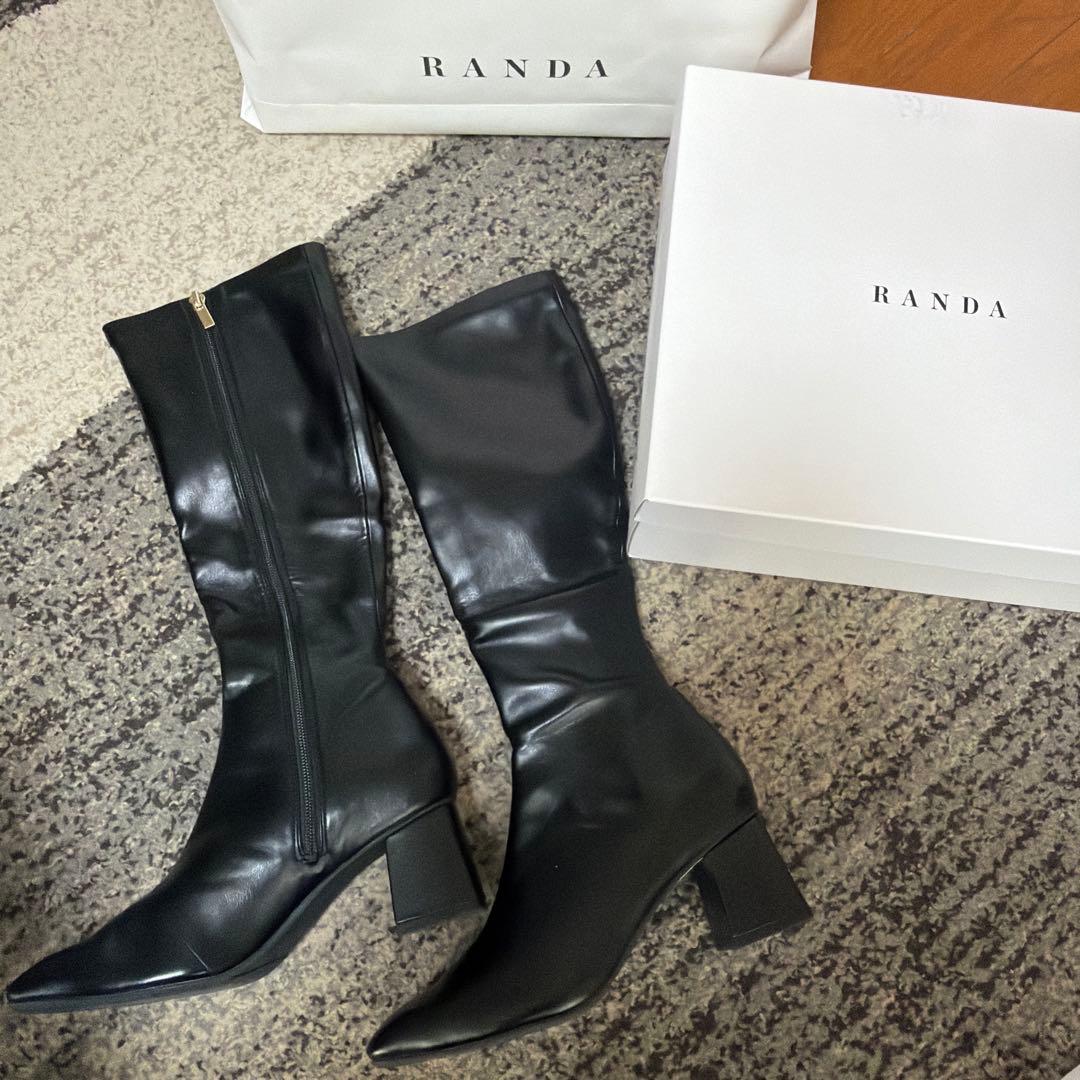 RANDA 晴雨兼用ソフトストレッチWARM スクエアトゥロングブーツ Mサイズ