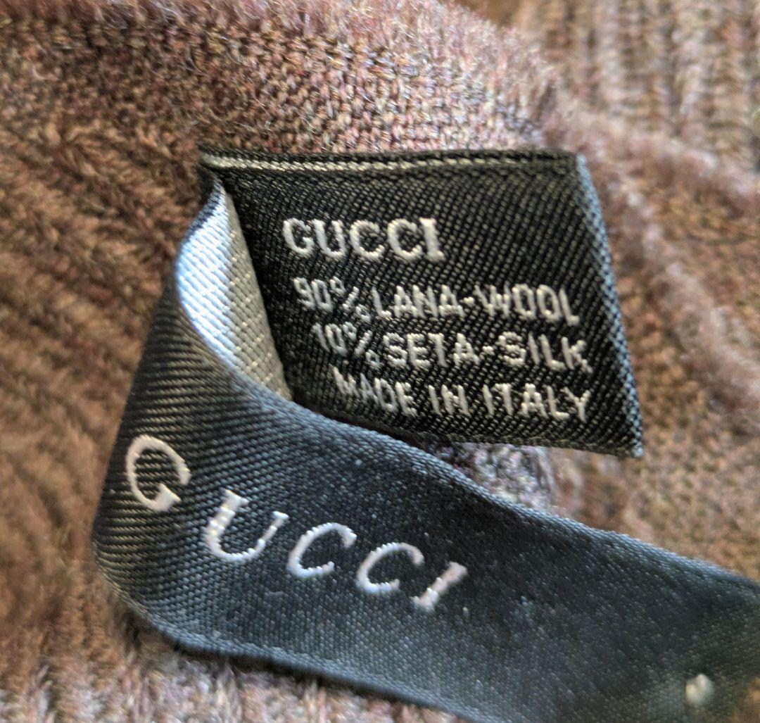 GUCCI グッチ　マフラー　ウール×シルク　GG柄ブラウン×レッド　ITALY