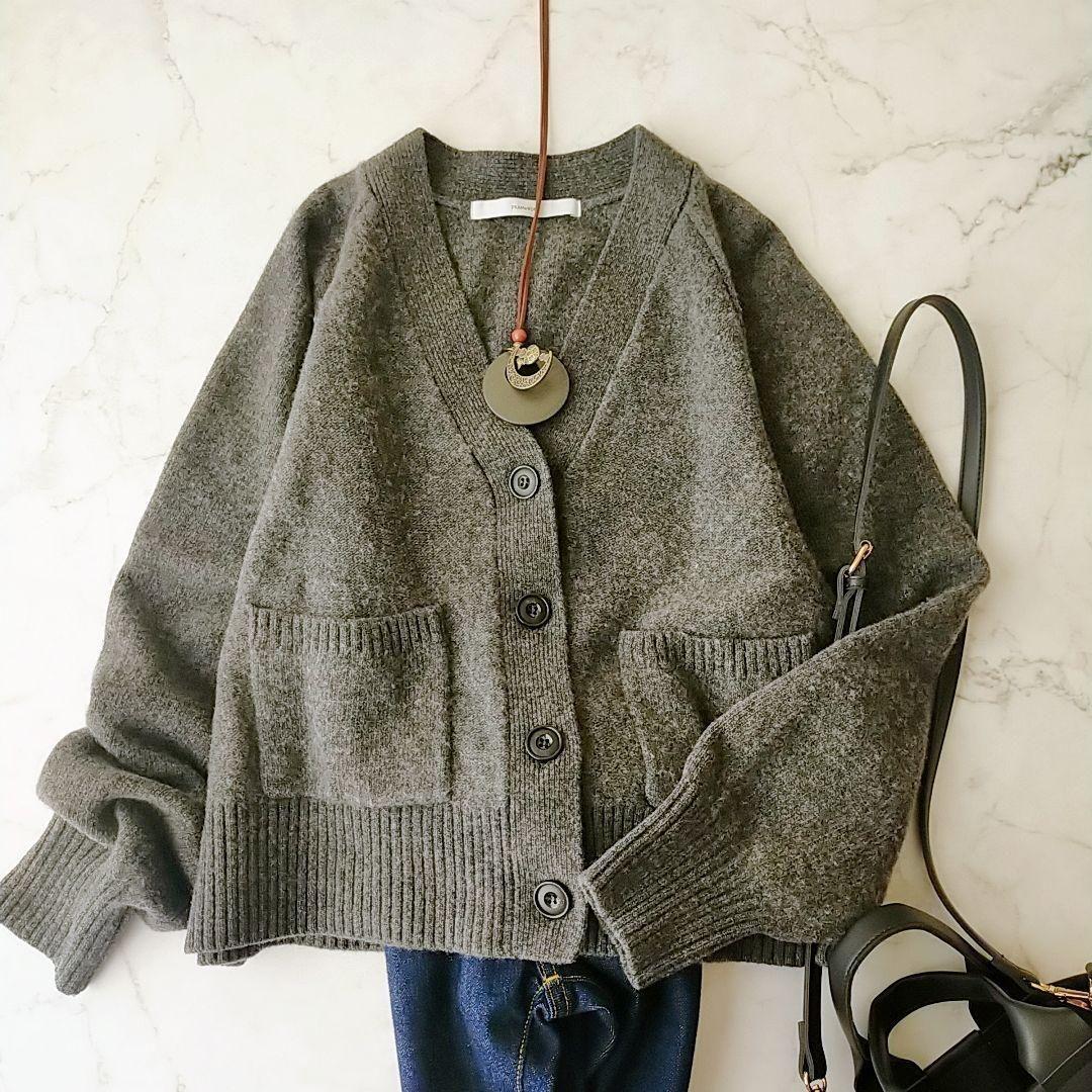 美品　フレームワーク　ショート丈ウールカシミヤカーディガン　Vネック