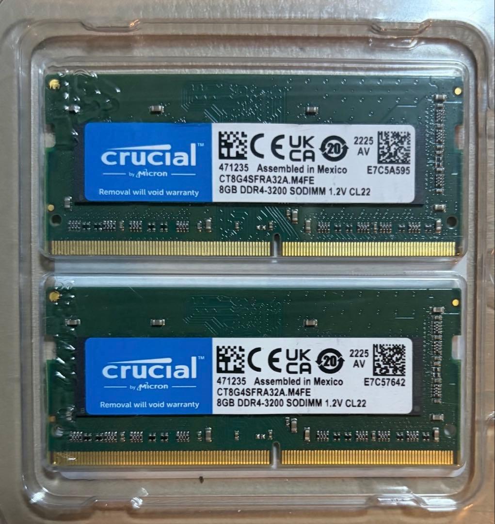 DDR4 3200 8GB 2枚SO-DIMM Crucial 16GB KIT