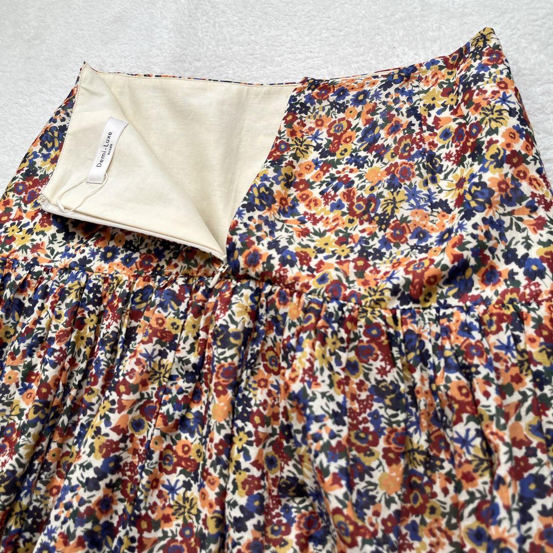 【Demi-Luxe BEAMS】 フラワープリント ギャザースカート　美品　春