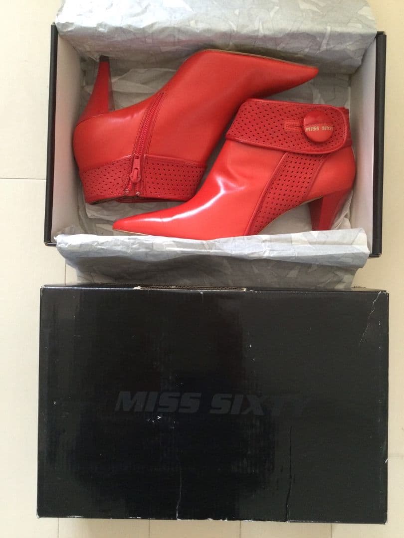 新品未使用☆MISS SIXTY レッド ポインテッドトゥ ブーティ 23cm
