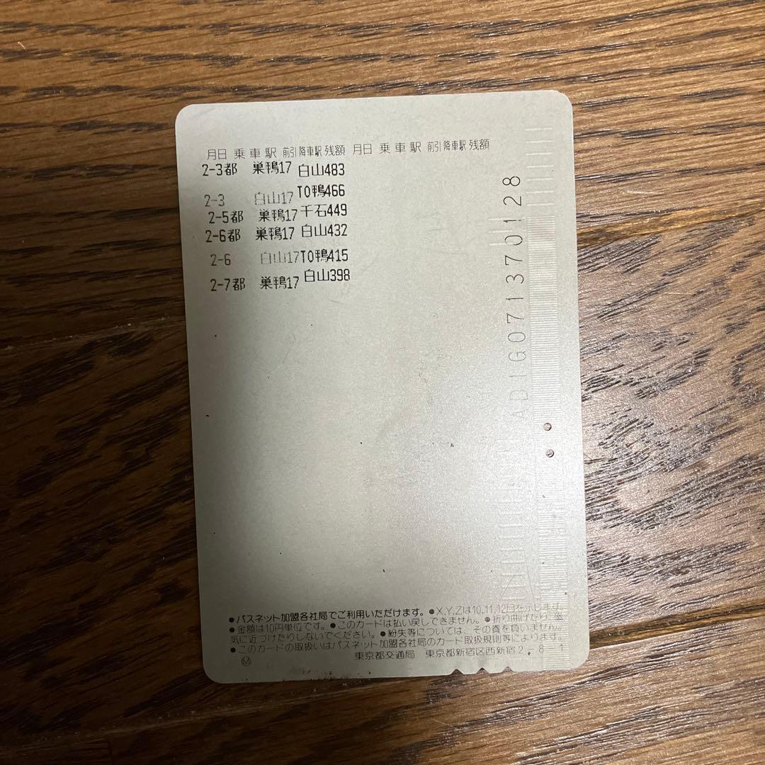 パスネット東京仕様　東京都交通局　使用済み　残有り