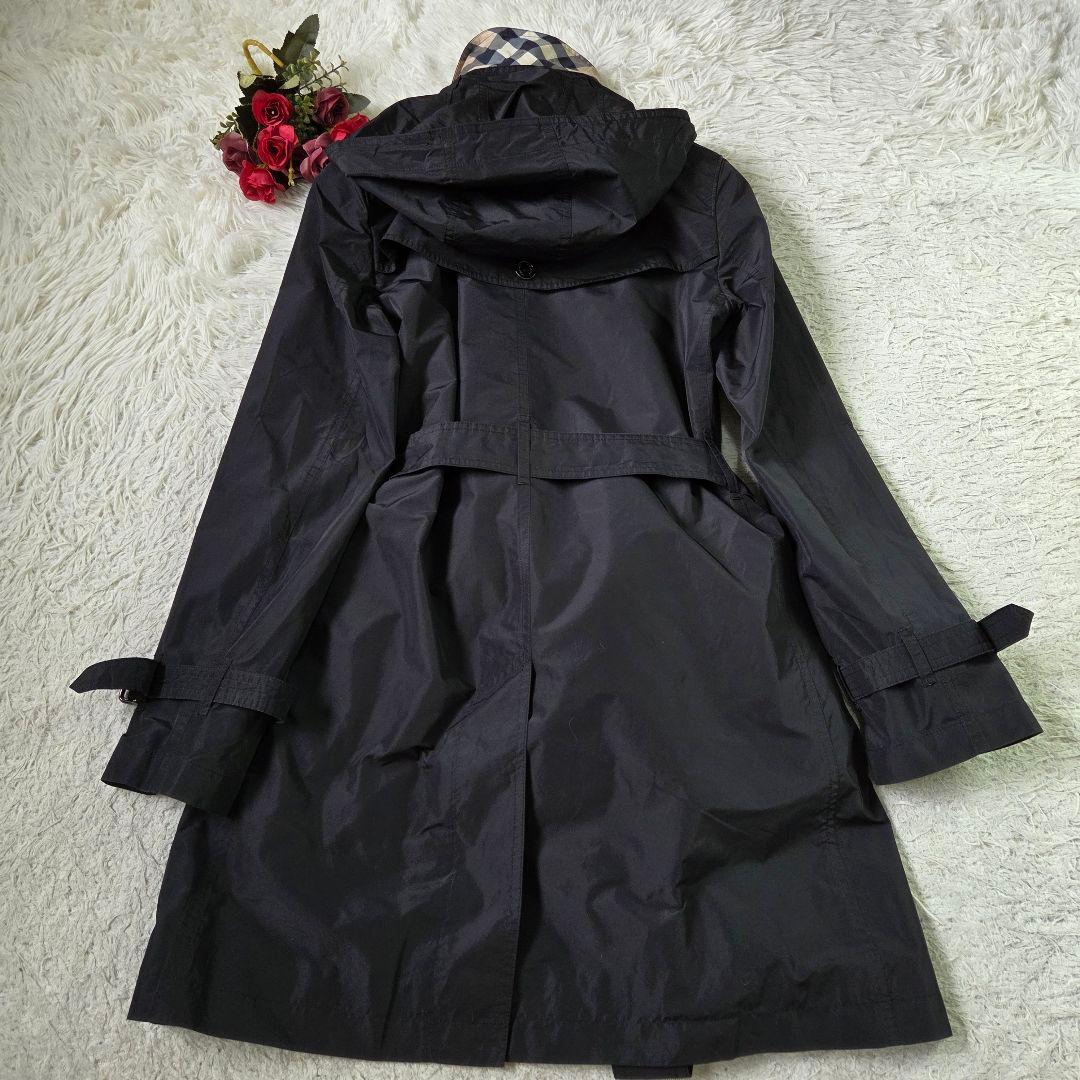 美品 バーバリー フーデット トレンチコート ポリエステル ブラック サイズ M