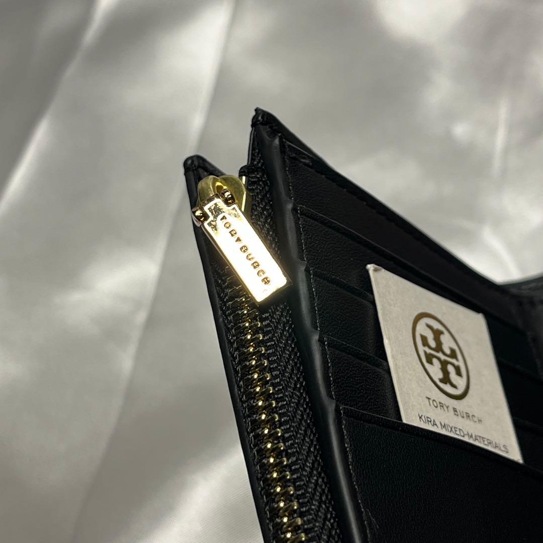 新品 TORY BURCH 黒 3つ折り財布 ミディアムフラップウォレット