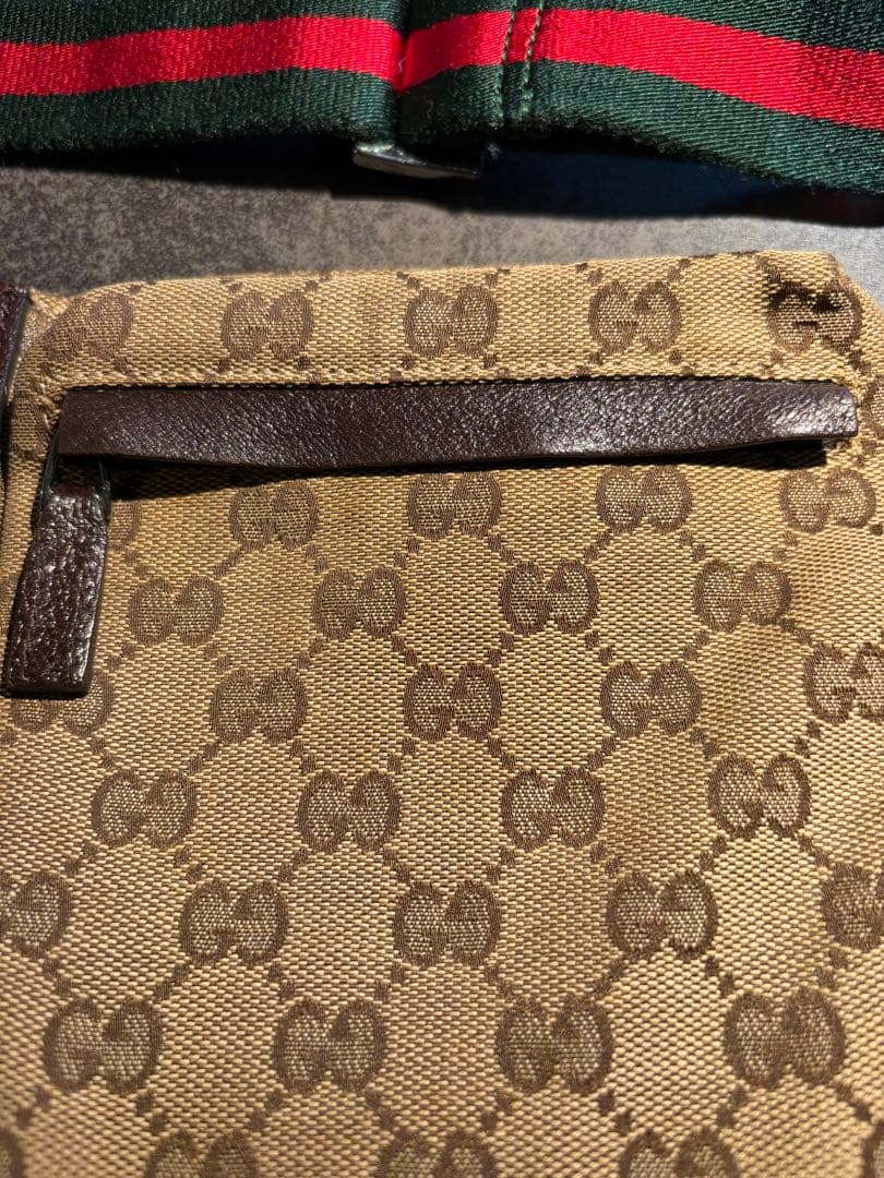 GUCCI ウエストポーチボディバッグGGキャンバス シェリーラインブラウン