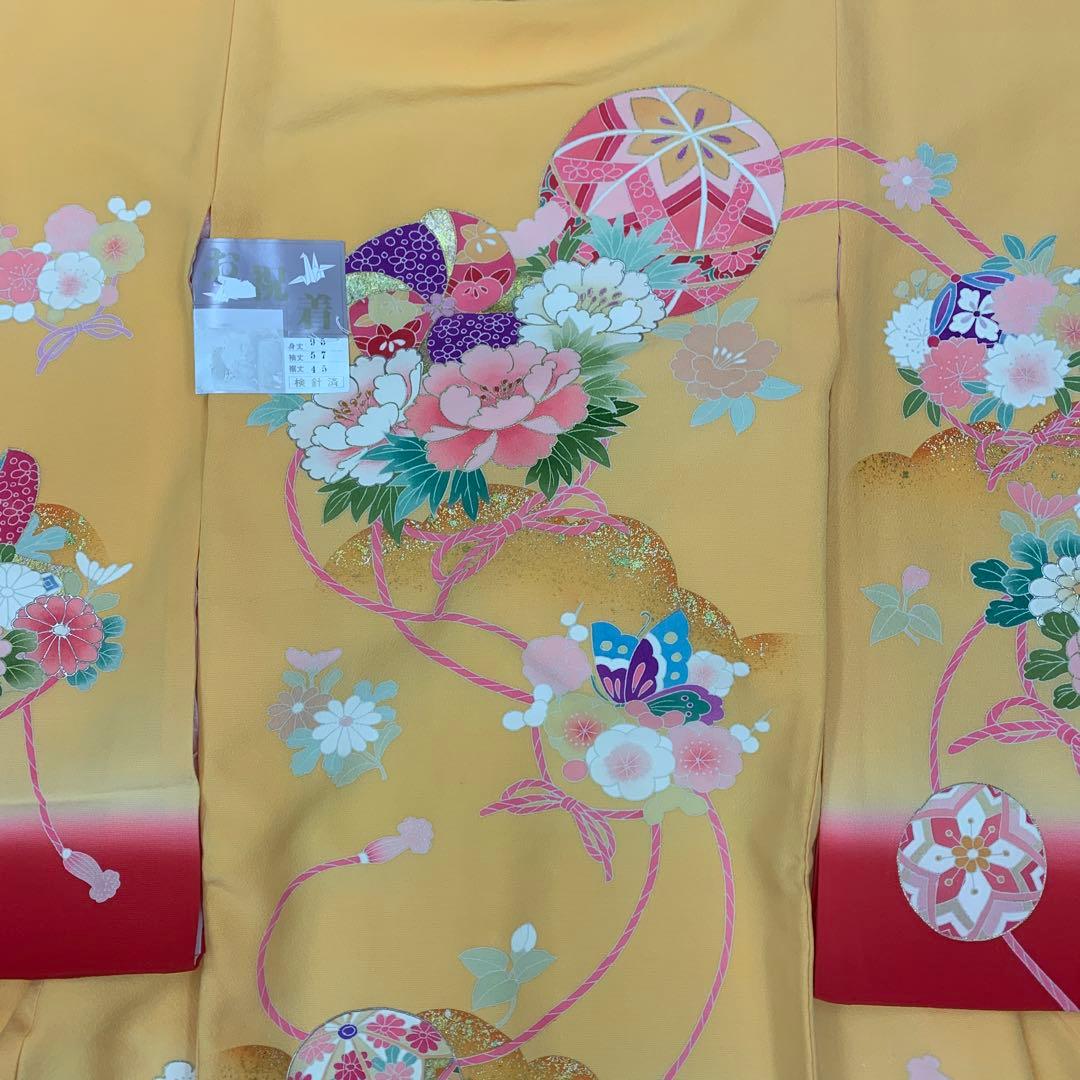 最高級☆未使用品正絹産着京友禅手描き美術、特撰本金、祝い四季花車古典上品まり文