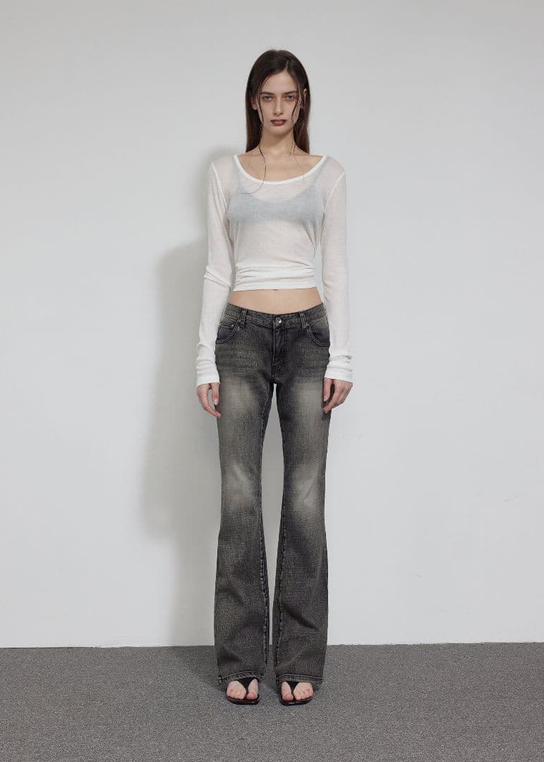 パンツ bohemseo LOW RISE BOOTS CUT PANTS, GRAY
