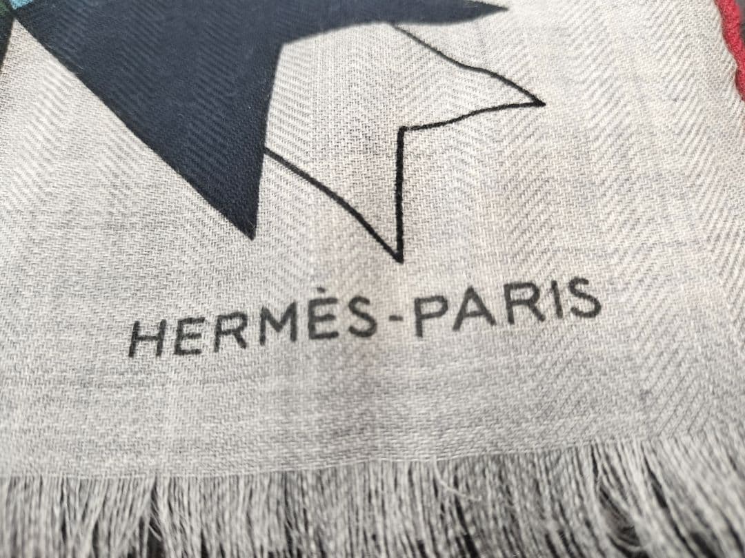 HERMES レクタングル シュヴァル・ドゥ・フェット シルクカシミヤストール