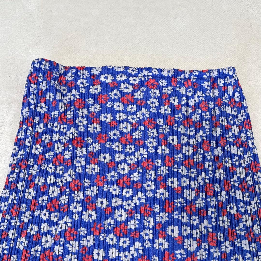 美品✨PLEATS PLEASE プリーツ　ロングスカート　花柄　ネイビー