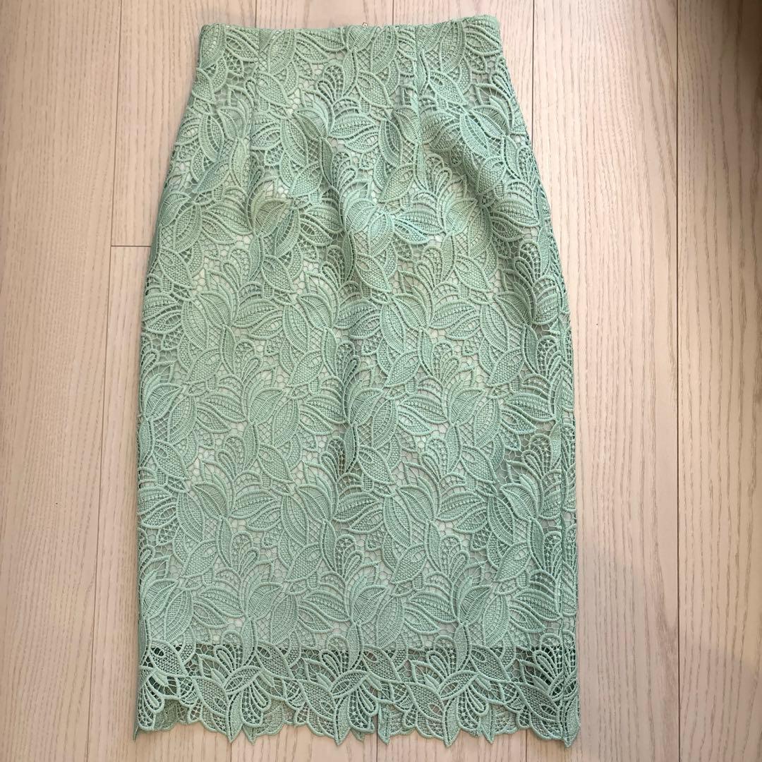 新品未使用タグ付きANAYI リーフレースタイトスカート　ミントグリーン