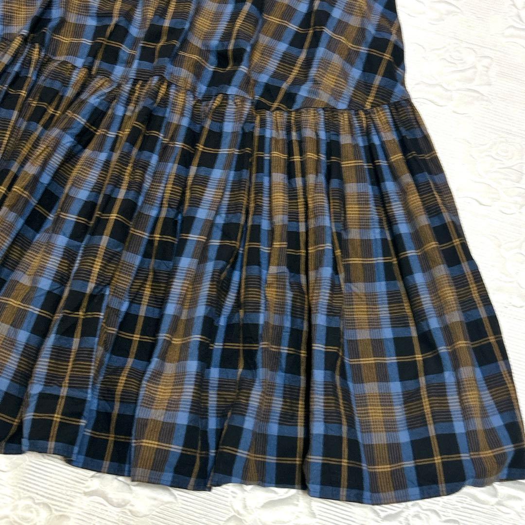 美品❤︎カレンソロジー チェックティアードスカート マキシ丈 洗える ブルー 36