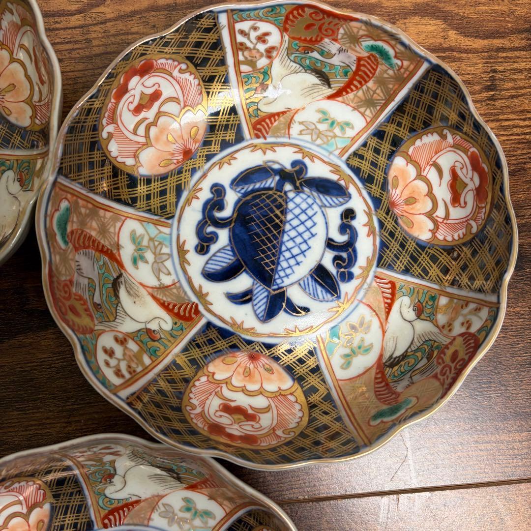 古伊万里 金蘭手柘榴図 なます皿五客　お皿/鉢/ 深鉢/アンティーク　40