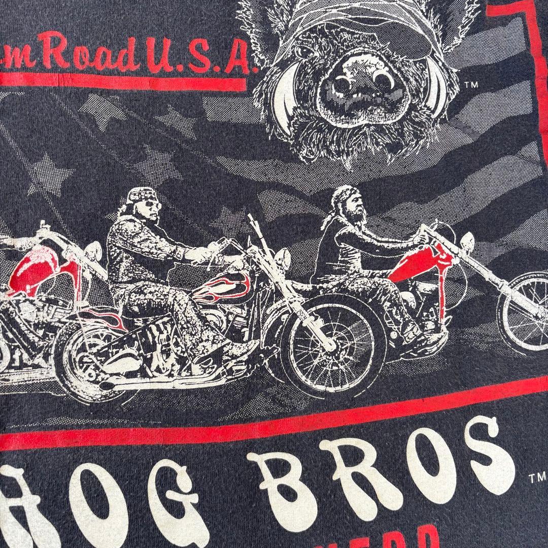80s HOG BROS Tシャツ L バイカー ハーレー フェード ビンテージ