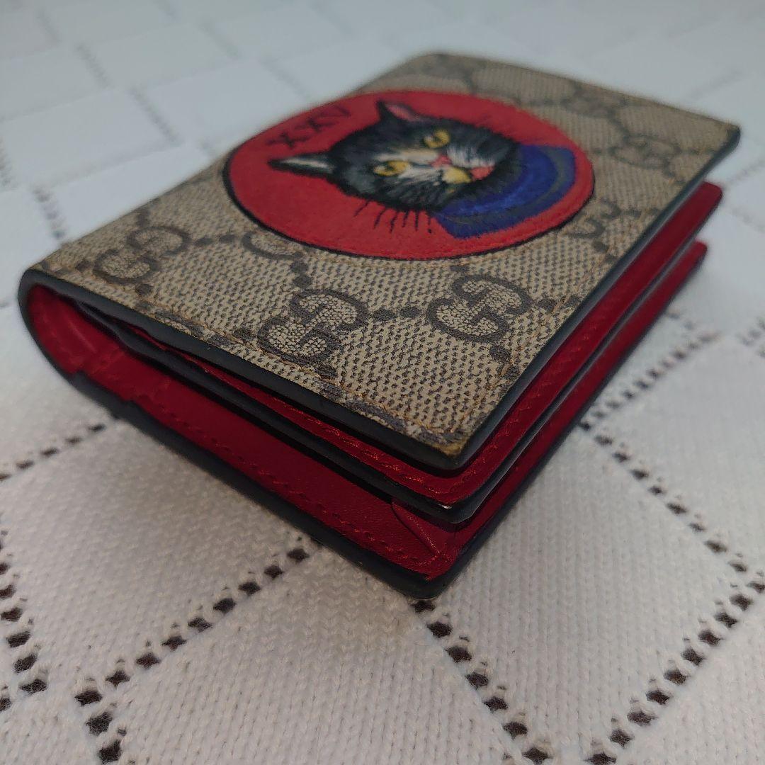 GUCCI 二つ折り財布 猫の刺繍 リネアキャット 付属品完備