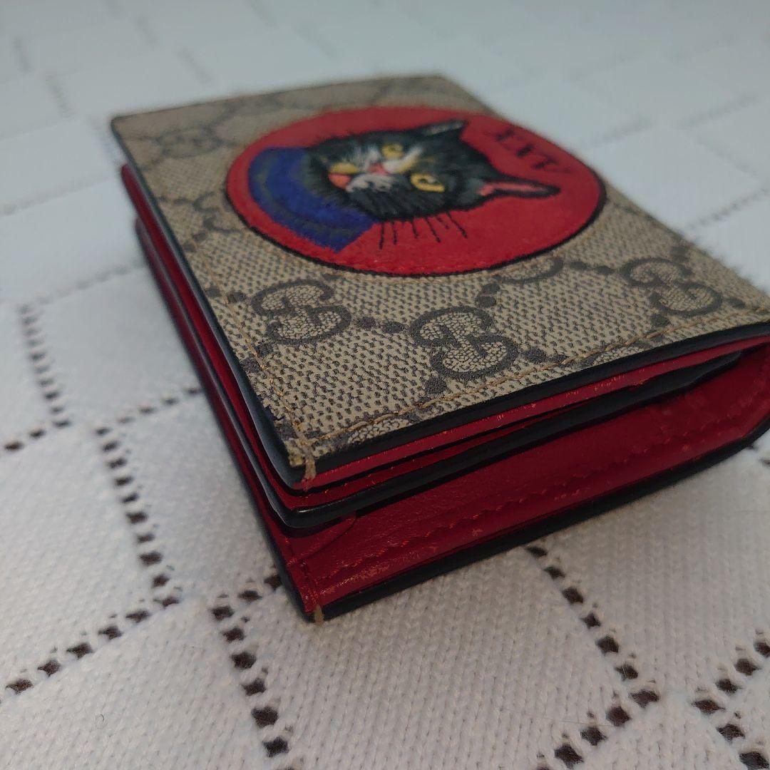 GUCCI 二つ折り財布 猫の刺繍 リネアキャット 付属品完備