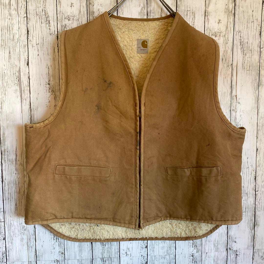 【貴重】Carhartt ダックベスト ボア裏地 ブラウン BRN XXL