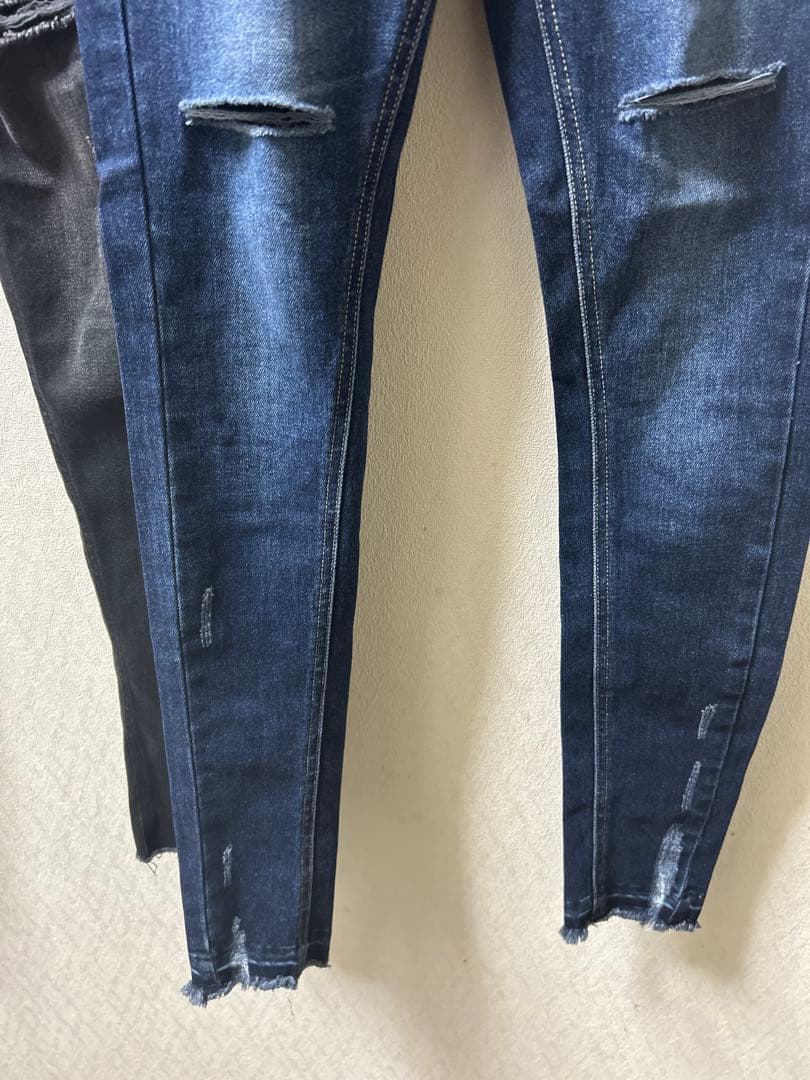 最終価格❣️ エモダ　超ストレッチ　デニム　パンツ　ブラック　濃紺　2本セット