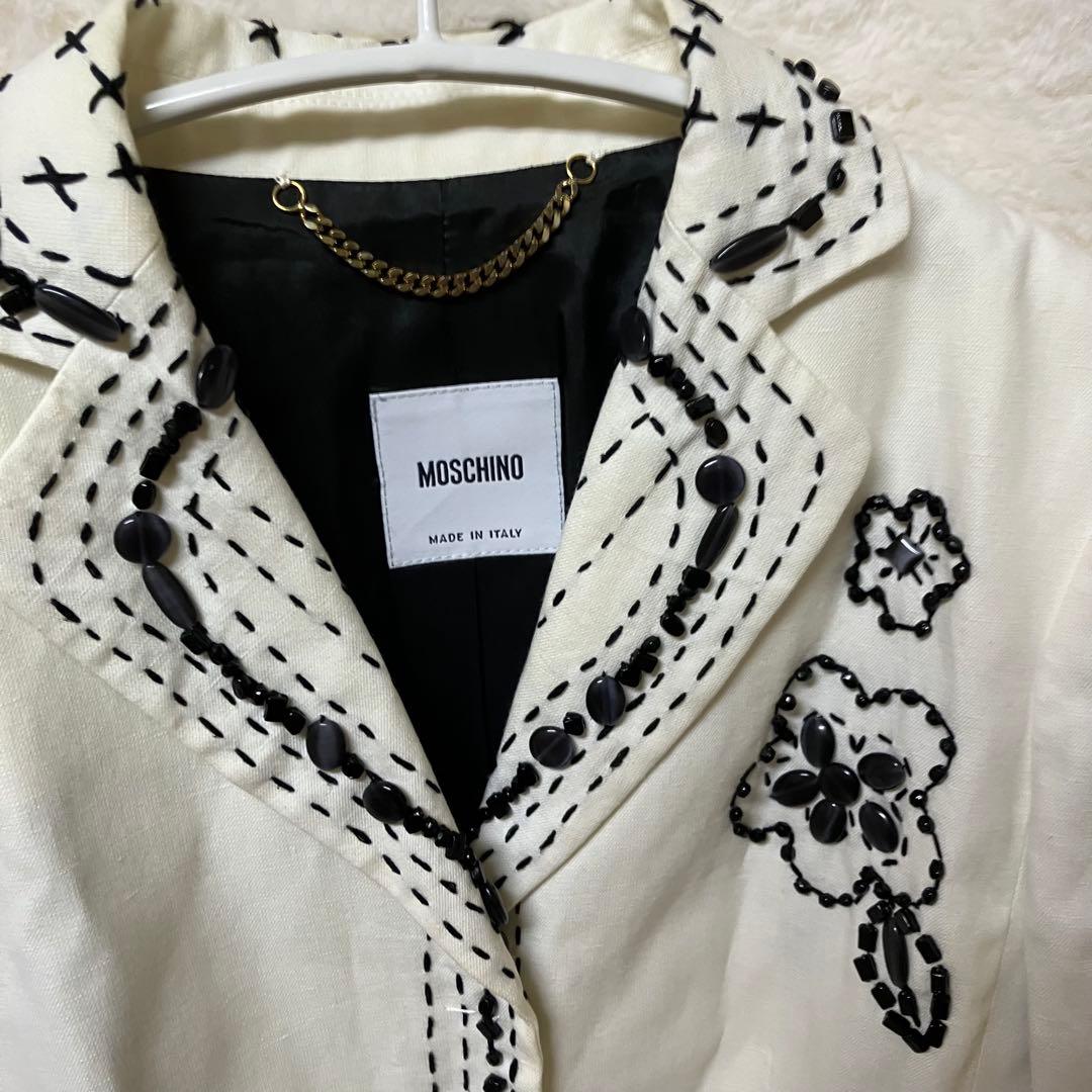 MOSCHINO ビジュー　刺繍テーラードジャケット　白　イタリア製
