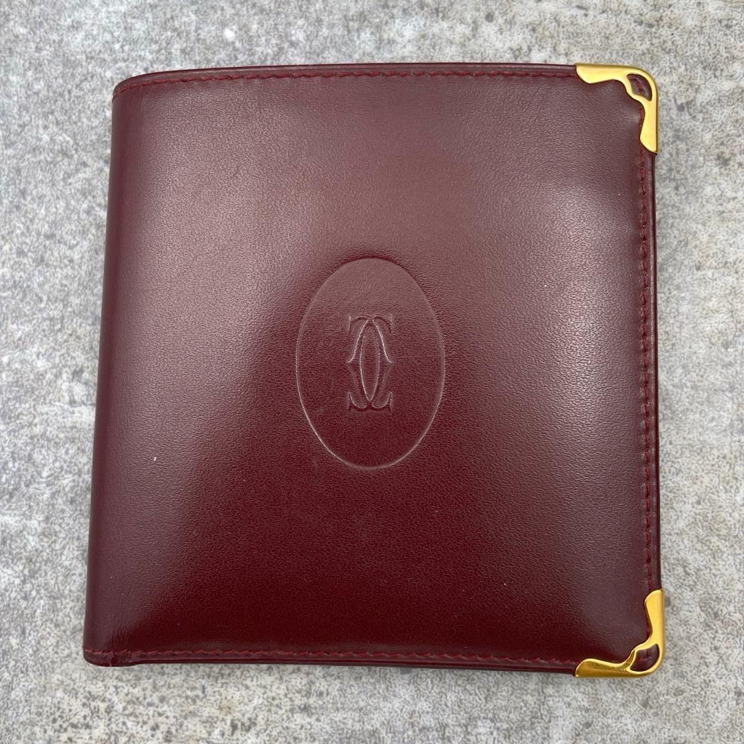 【美品】Cartier カルティエ 折り財布 ボルドー マストライン 赤 レッド