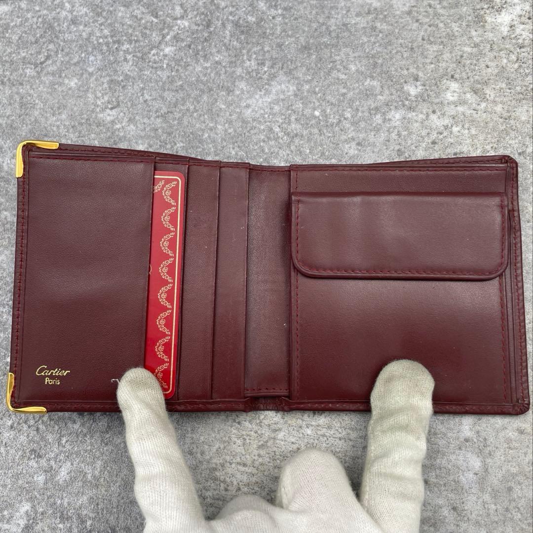 【美品】Cartier カルティエ 折り財布 ボルドー マストライン 赤 レッド
