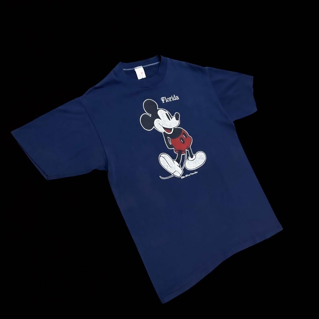 80s Disney ビンテージ 白足 ミッキー XL 紺 ネイビー USA製