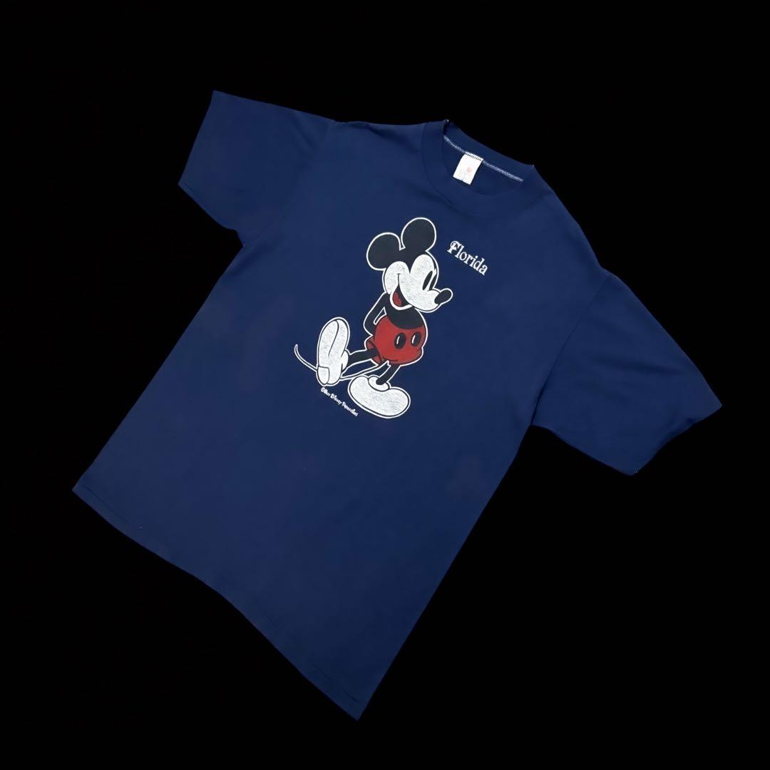 80s Disney ビンテージ 白足 ミッキー XL 紺 ネイビー USA製