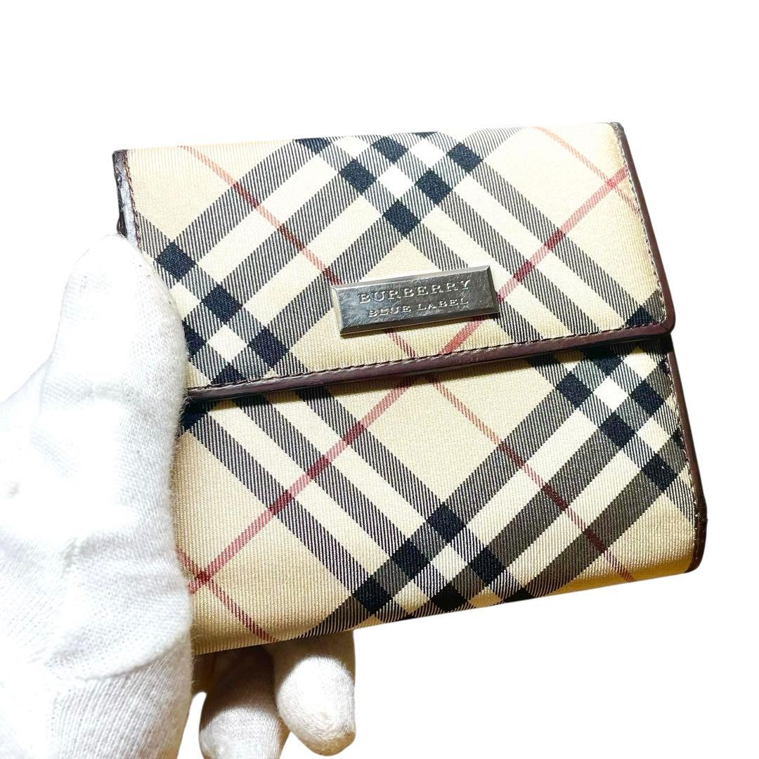 良品 BURBERRY BLUE LABEL 折り財布 がま口 ノバチェック