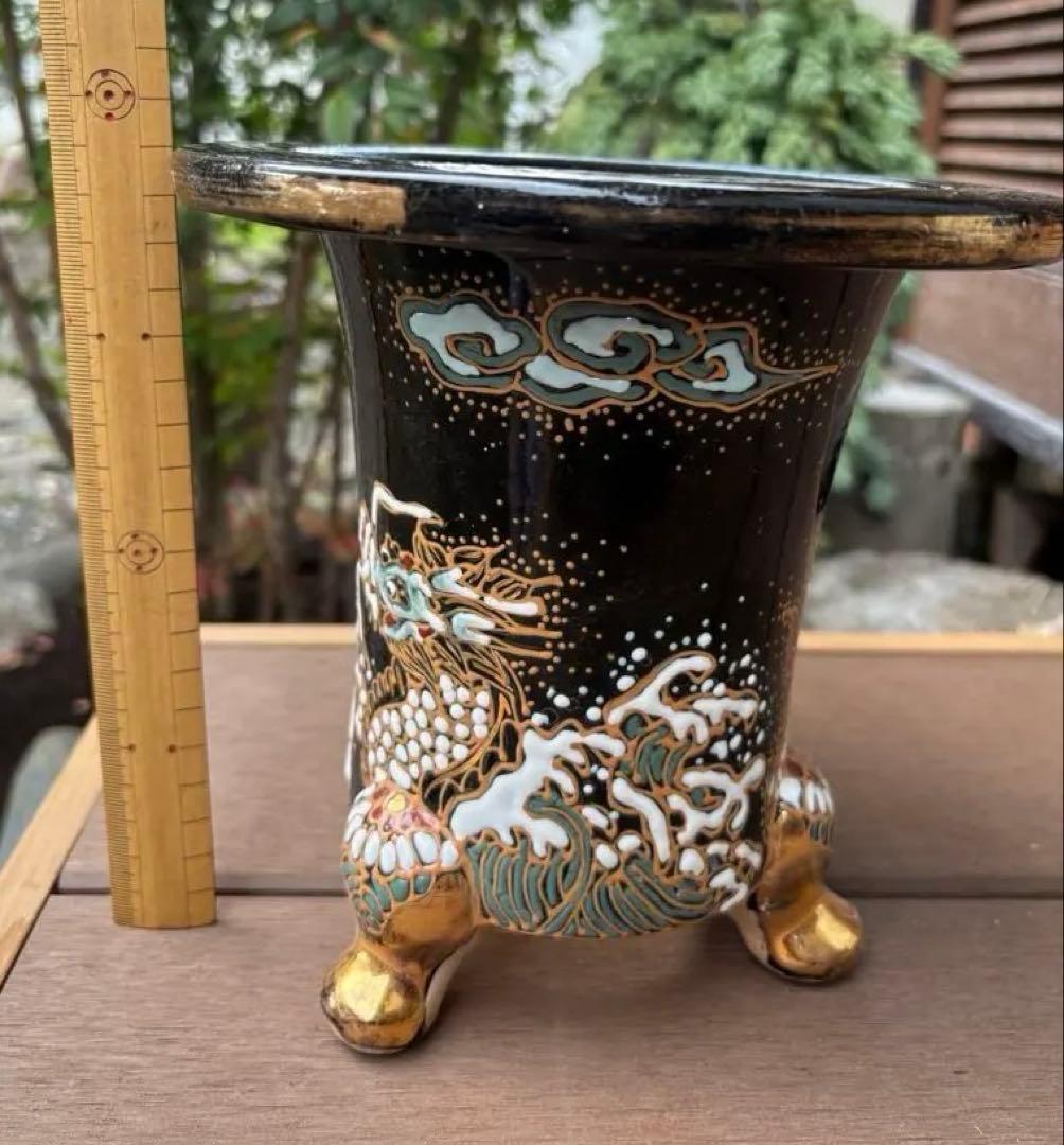 万年青鉢 金彩龍図 蘭鉢 盆栽鉢 植木鉢 東洋ラン おもと 時代物
