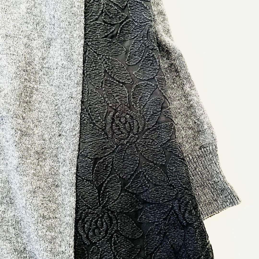 人気 ♪ビアズリー　アンゴラ混サイド刺繍ニットワンピース スカラップヘム