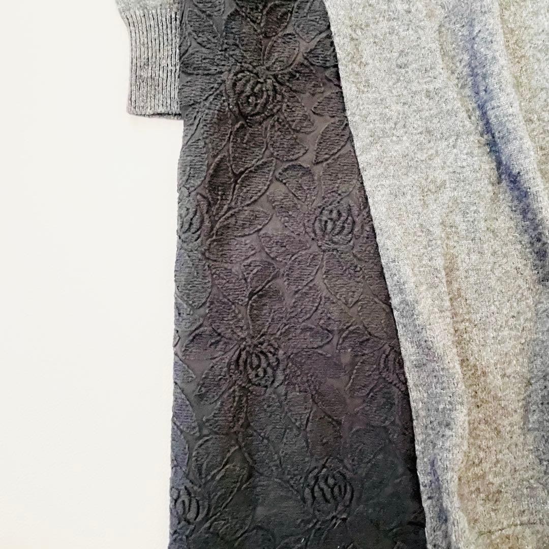 人気 ♪ビアズリー　アンゴラ混サイド刺繍ニットワンピース スカラップヘム