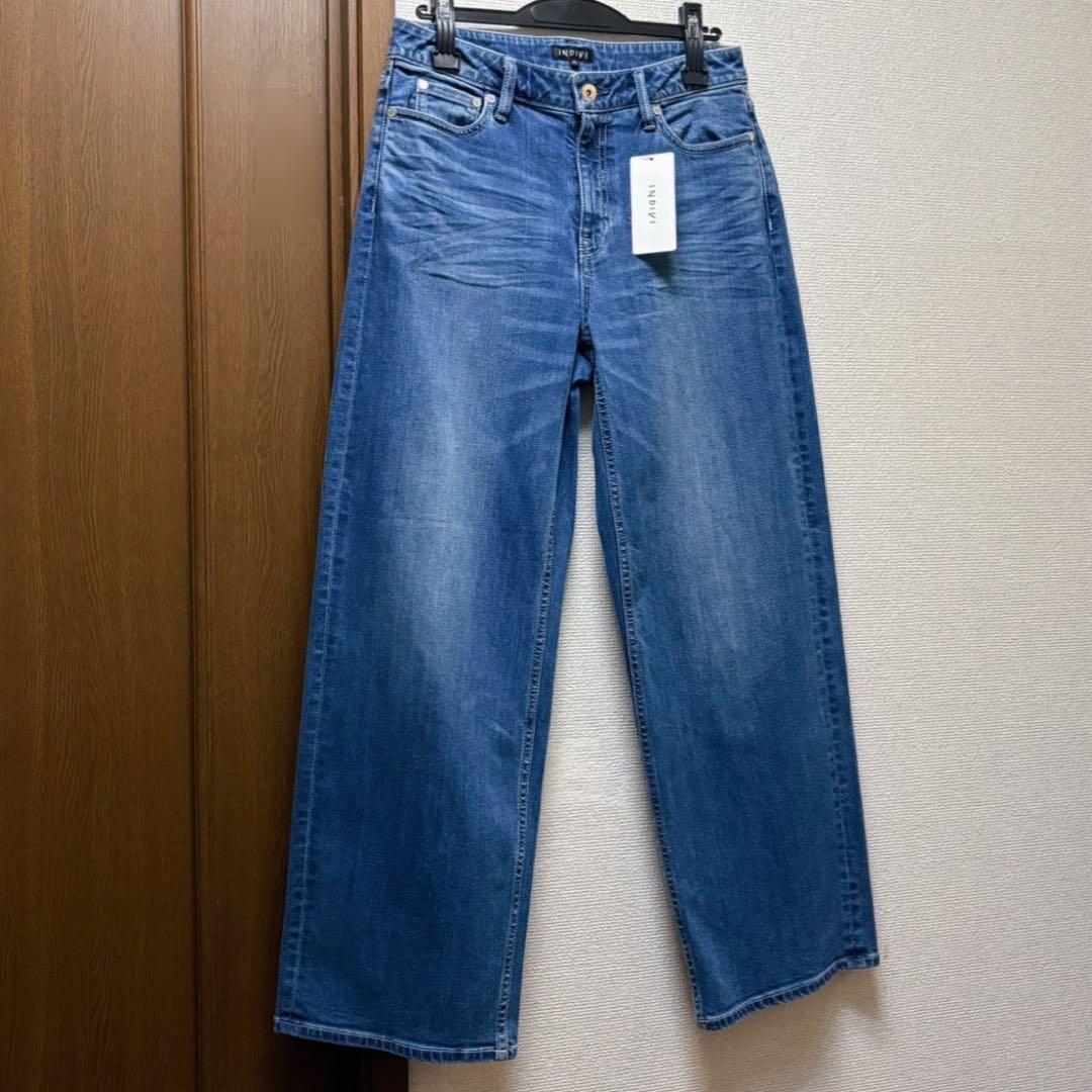かりんとう♩新品タグ付き☆インディヴィ ワイドストレート デニムパンツ