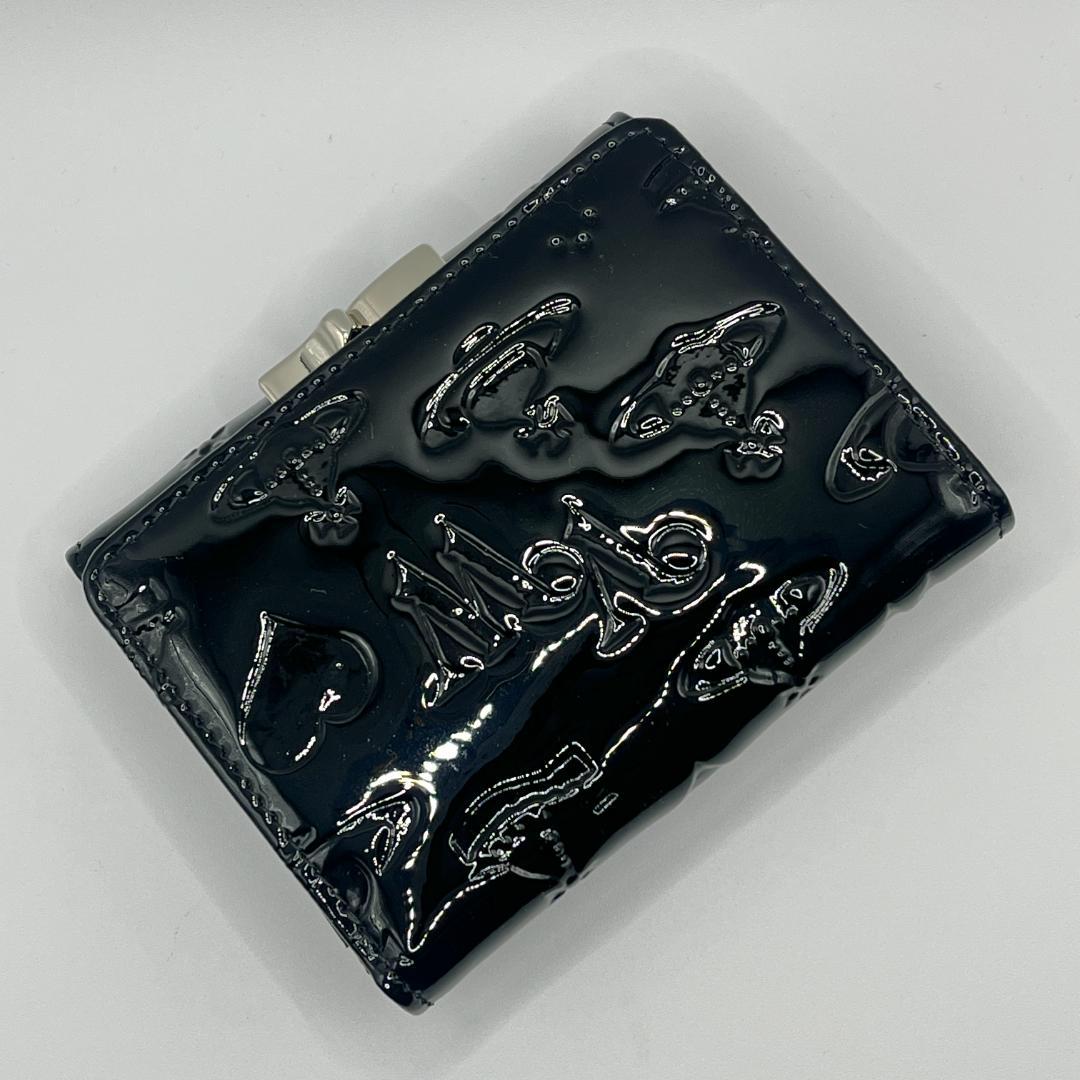 未使用 Vivienne Westwood がま口 黒 エナメル 型押し 銀