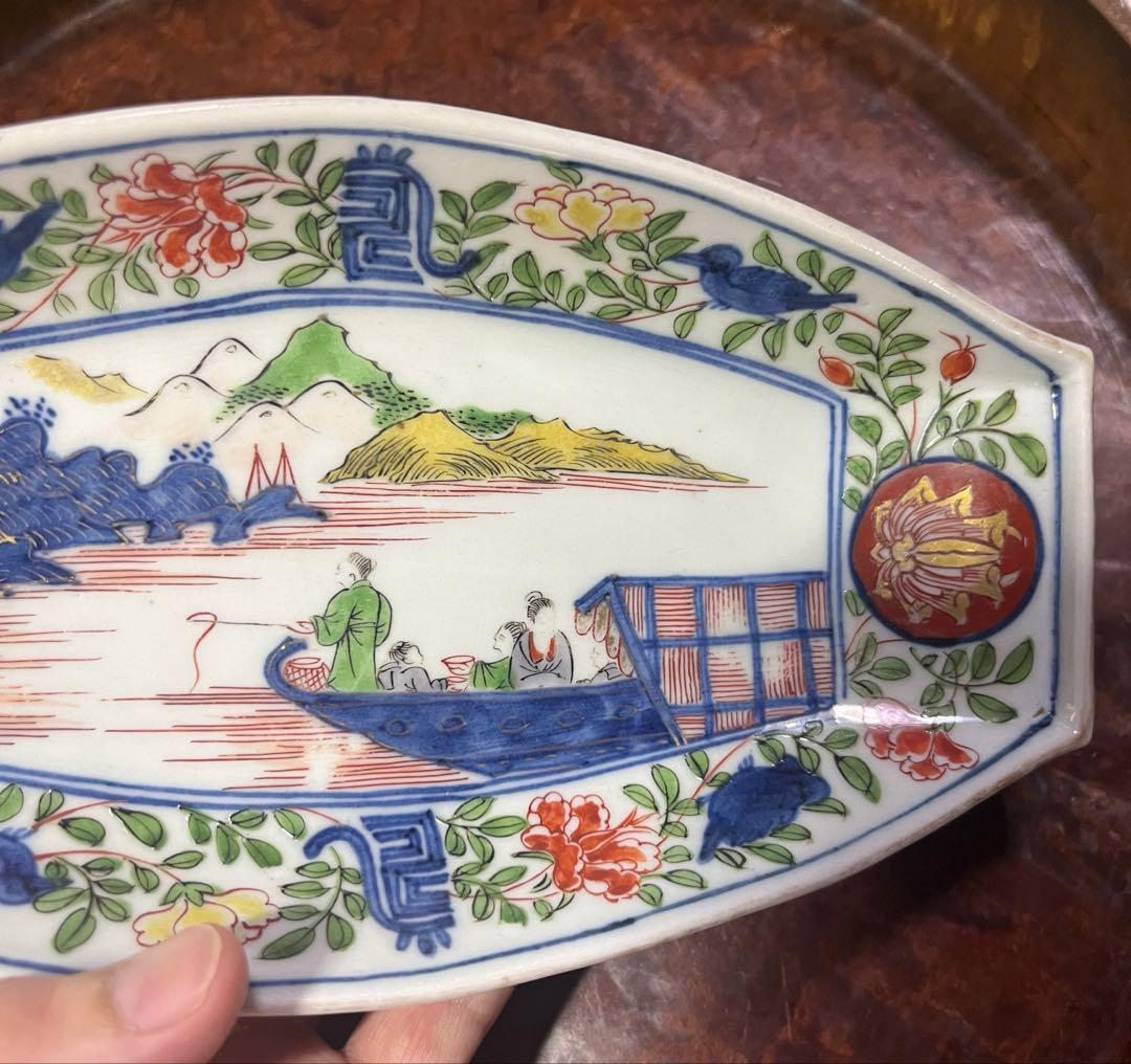 古伊万里　無傷完品　舟皿　長皿　色絵　柿右衛門　古九谷　九谷　唐草　赤絵　骨董