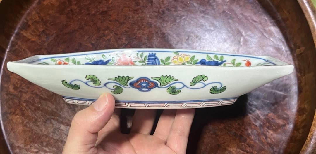 古伊万里　無傷完品　舟皿　長皿　色絵　柿右衛門　古九谷　九谷　唐草　赤絵　骨董