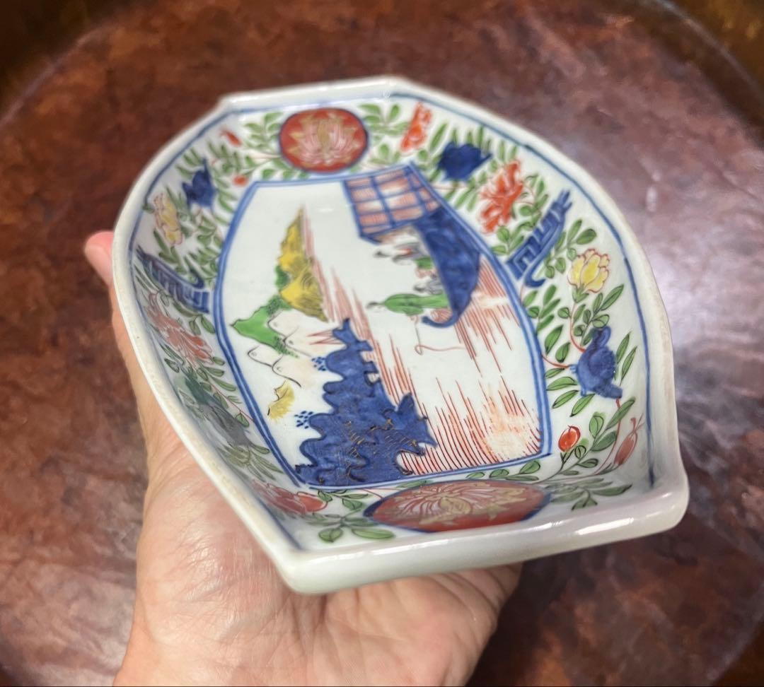 古伊万里　無傷完品　舟皿　長皿　色絵　柿右衛門　古九谷　九谷　唐草　赤絵　骨董