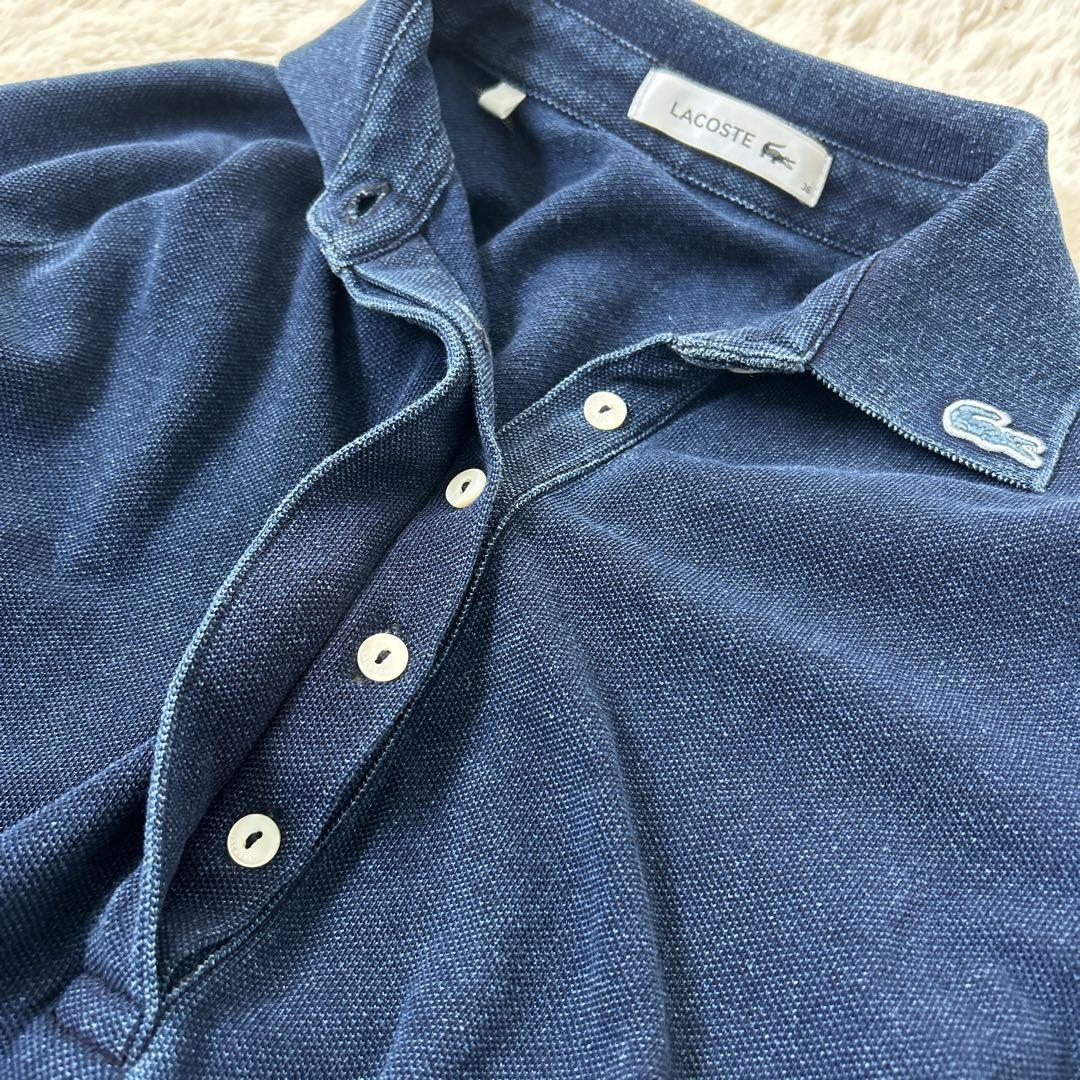 LACOSTE ラコステ 五分袖ポロシャツ 36 ネイビー インディゴ ロング丈