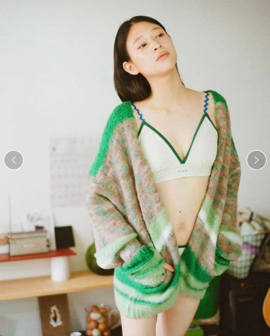 28 PAMM 汽水域の ニット カーディガン 緑 古着 傷汚れ無 フリーサイズ