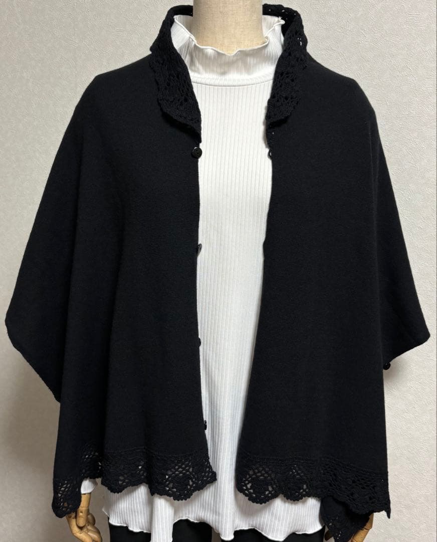 【新品】レイクアルスター カシミヤ混モチーフ付ストール 花モチーフ レース編み