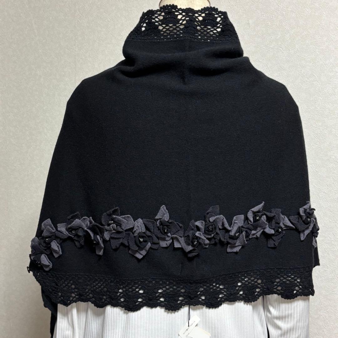 【新品】レイクアルスター カシミヤ混モチーフ付ストール 花モチーフ レース編み