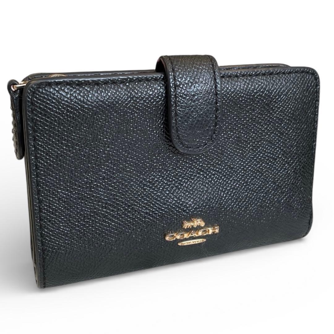 【極美品】COACH ブラック 二つ折り財布 レザー ブラック 黒 6390